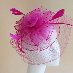 Beautiful ! Small Rose Mesh Feather Fascinator Headband !